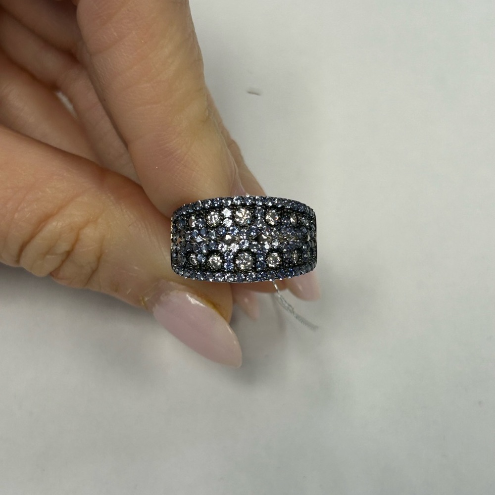Wide Pavé Crystal Statement Ring in Black and Silver